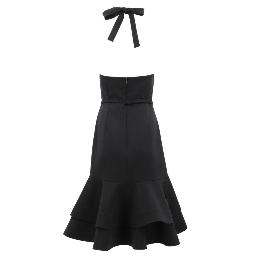 Clothing Oscar de la Renta | Floral Belt Ruffle Dress Black