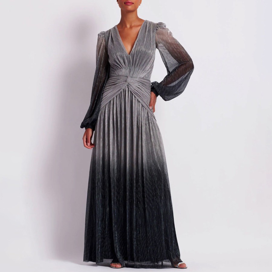 Clothing PatBo | Ombre Lurex Plunge Gown Silver