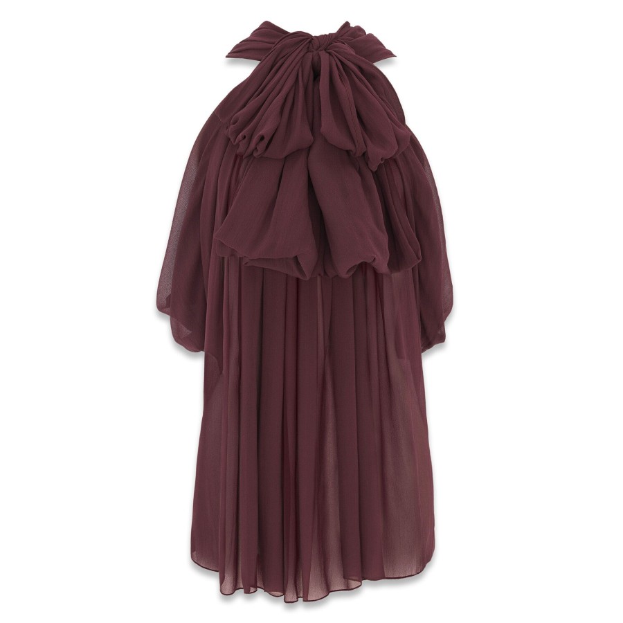 Clothing Saint Laurent | Lavalliere-Neck Silk Muslin Crepe Blouse Bordeaux Fonce