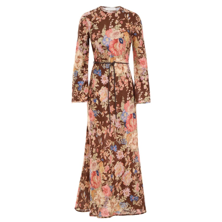 Clothing Zimmermann | August Bias Long Dress Chocolate Floral