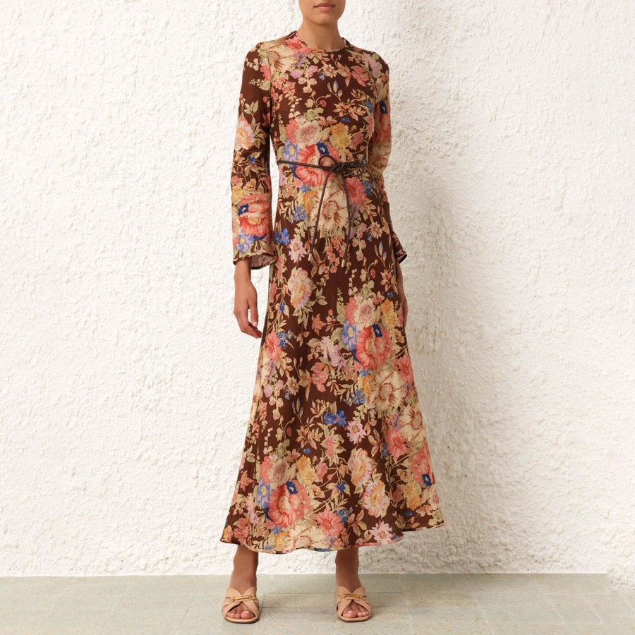 Clothing Zimmermann | August Bias Long Dress Chocolate Floral