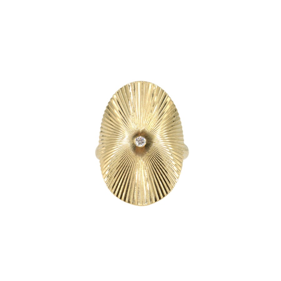 Jewelry Zofia Day | Pleated Oval Ring With Diamond 14K