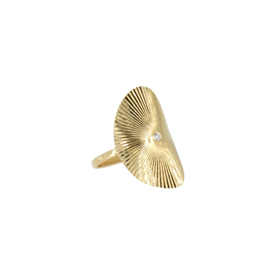 Jewelry Zofia Day | Pleated Oval Ring With Diamond 14K