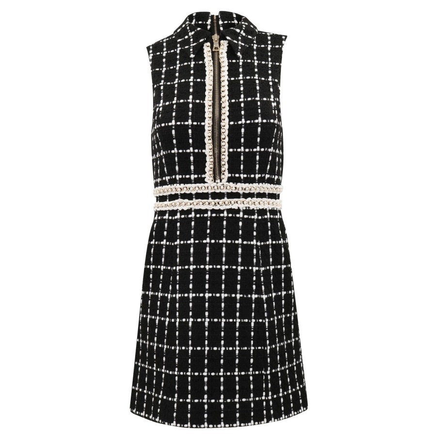 Clothing Alice + Olivia | Ellis Pearl Trim Tweed Mini Dress Black