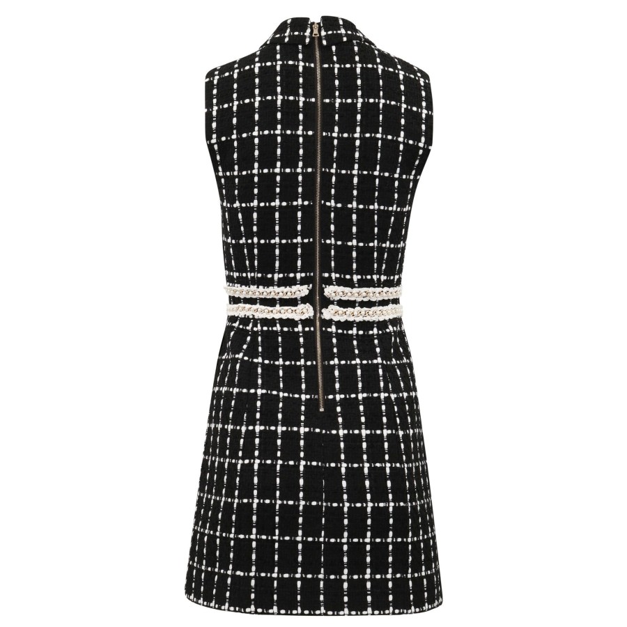 Clothing Alice + Olivia | Ellis Pearl Trim Tweed Mini Dress Black