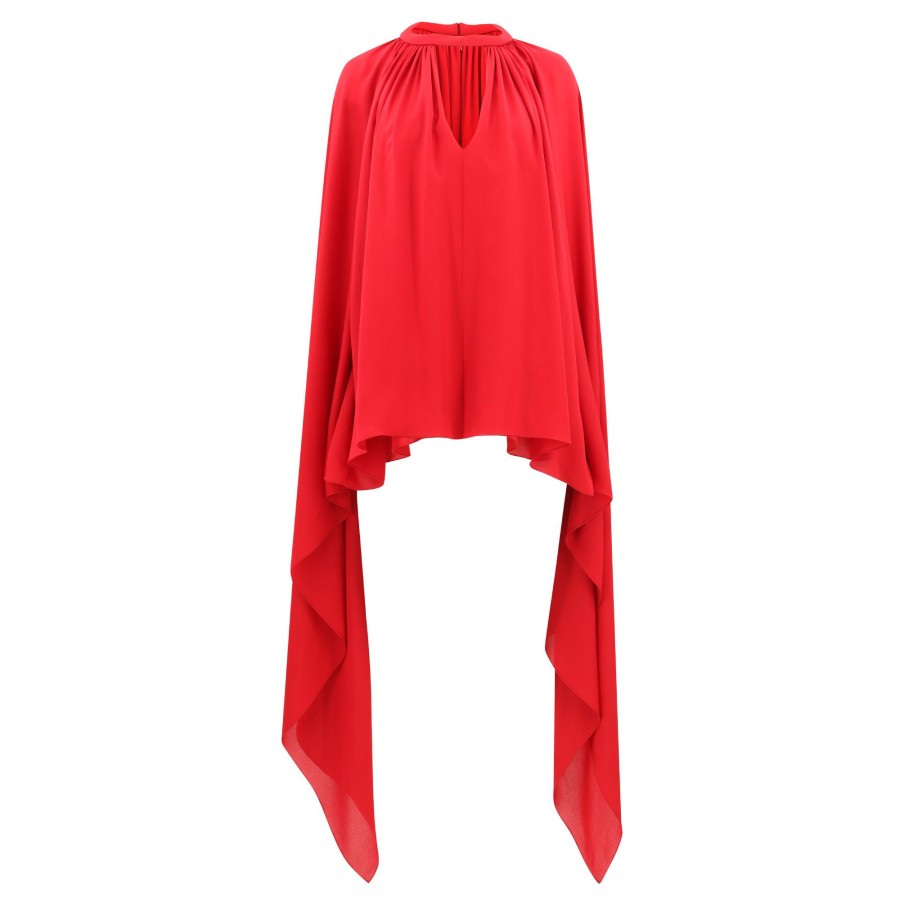 Clothing Elie Saab | Statement Sleeve Silk Blouse Red