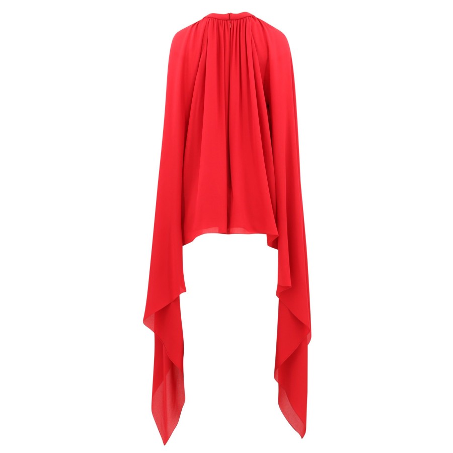Clothing Elie Saab | Statement Sleeve Silk Blouse Red