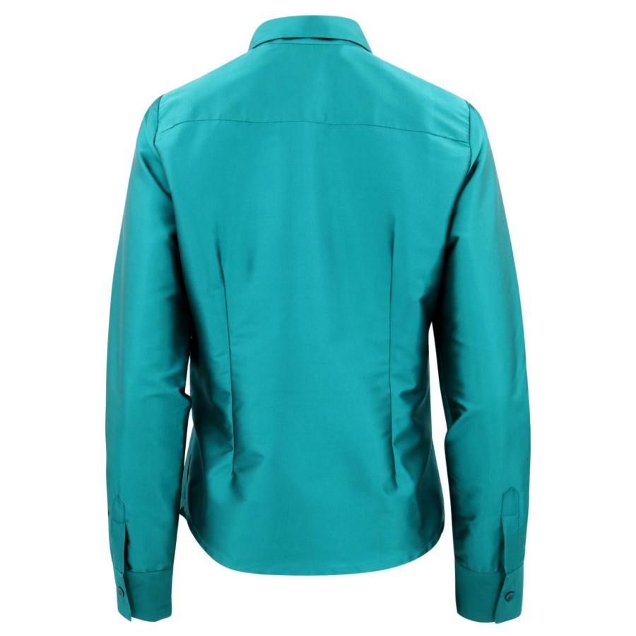 Clothing Emily Shalant | Taffeta Shirt With Crystal Bow Buttons Peacock