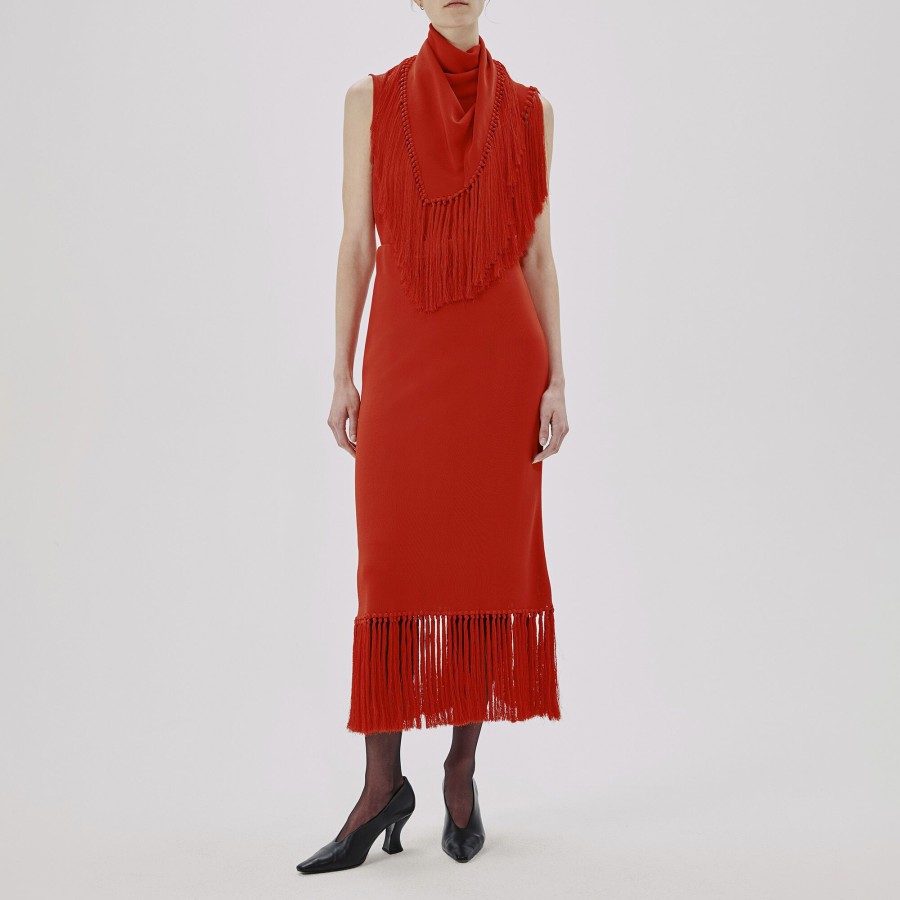Clothing Another Tomorrow | Knit Fringe Maxi Skirt Tomato