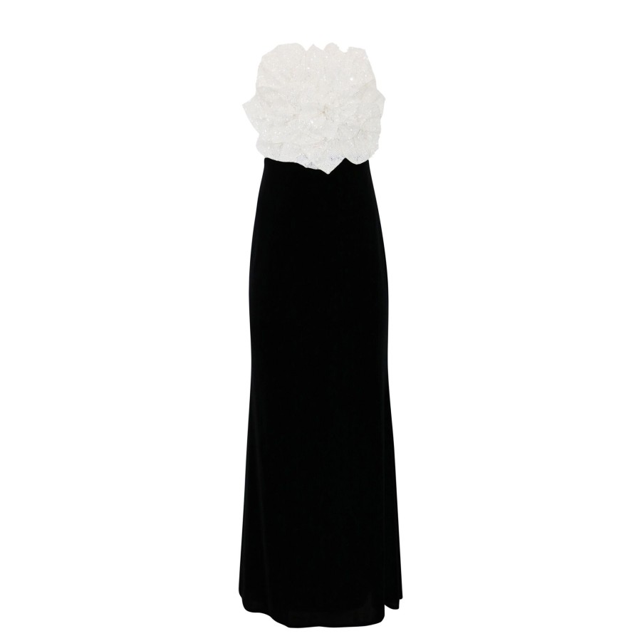 Clothing Badgley Mischka | Rosette Bodice Gown Black/White