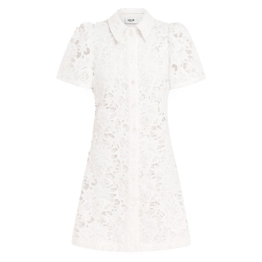 Clothing Leo Lin | Brooke Lace Shirt Sleeve Mini Dress Snow