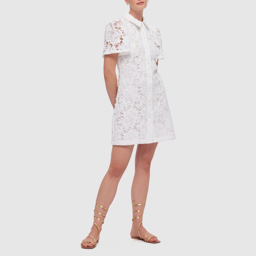 Clothing Leo Lin | Brooke Lace Shirt Sleeve Mini Dress Snow
