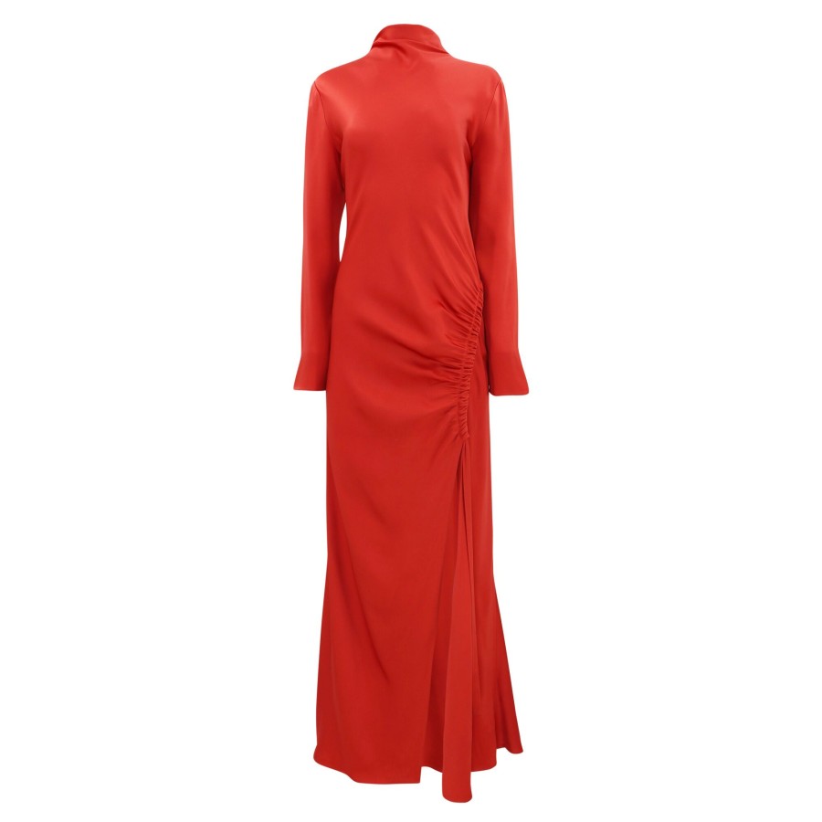 Clothing LaPointe | Satin Bias Tab Gown With Slit Carnelia