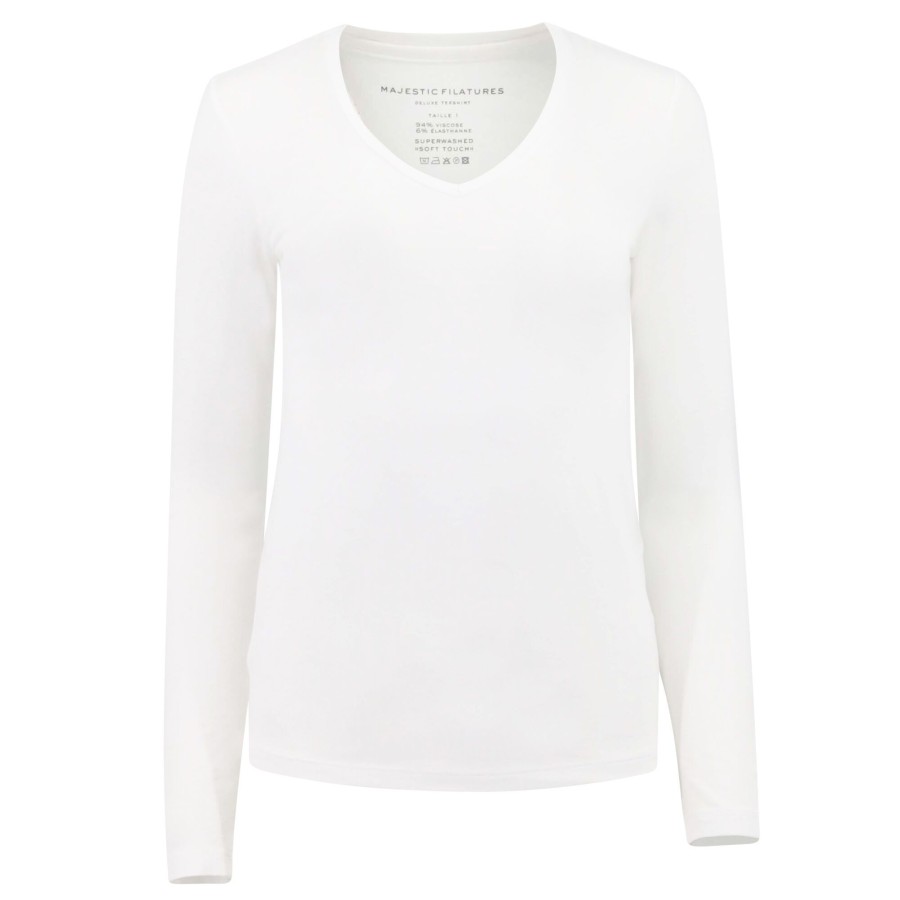Clothing Majestic Filatures | Soft Touch Long Sleeve V-Neck Tee Noir