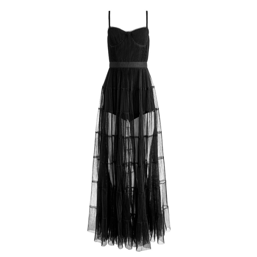Clothing Alice + Olivia | Deena Pleated Maxi Dress Black