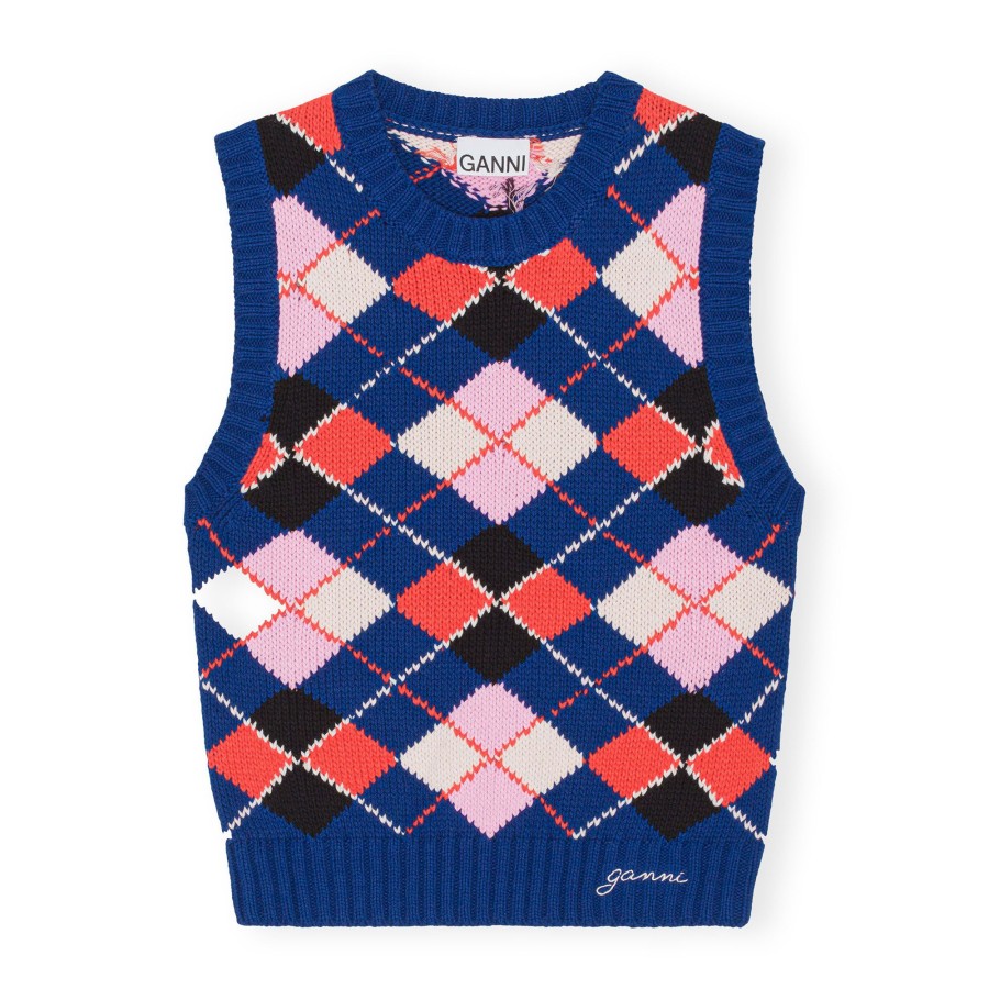 Clothing Ganni | Graphic Cotton Vest Sodalite Blue