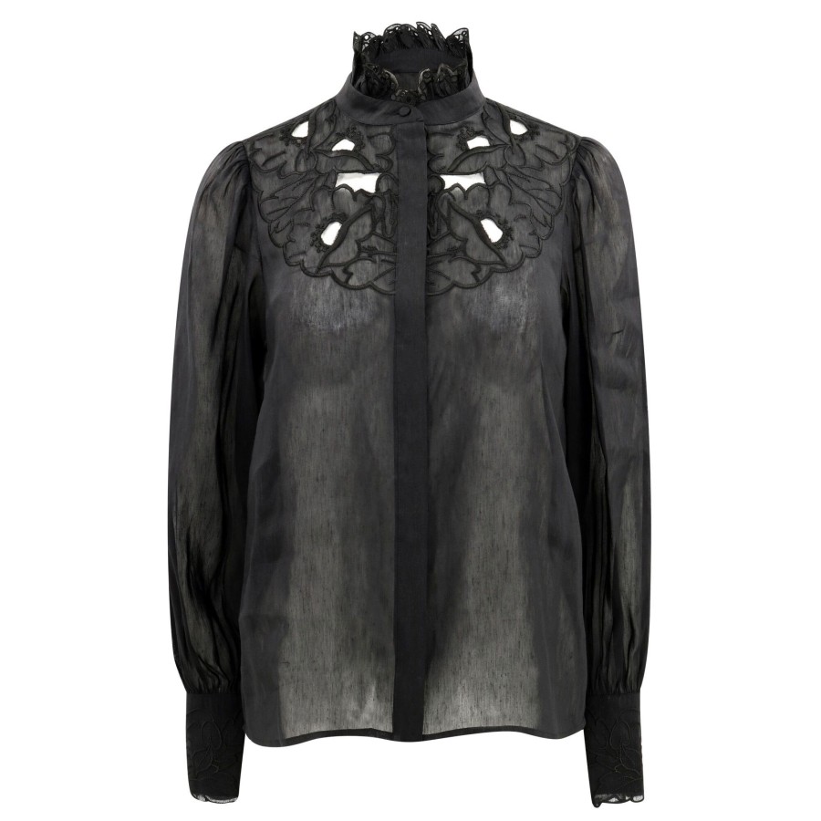 Clothing Christy Lynn | Madison Organza Embroidered Blouse Black