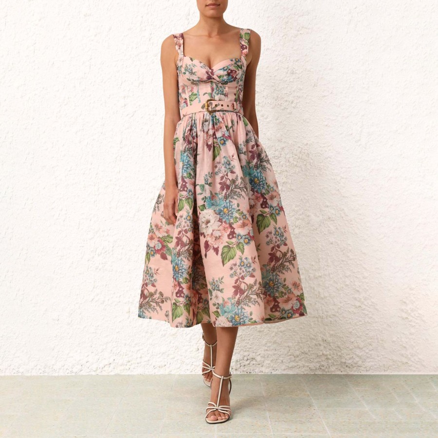 Clothing Zimmermann | Matchmaker Midi Dress Pink Barkcloth