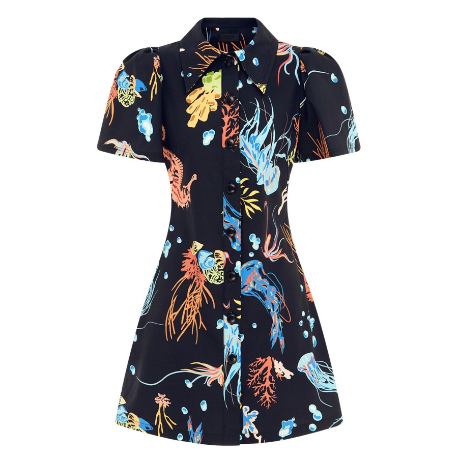 Clothing Leo Lin | Brooke Shirt Sleeve Mini Dress Black Multi