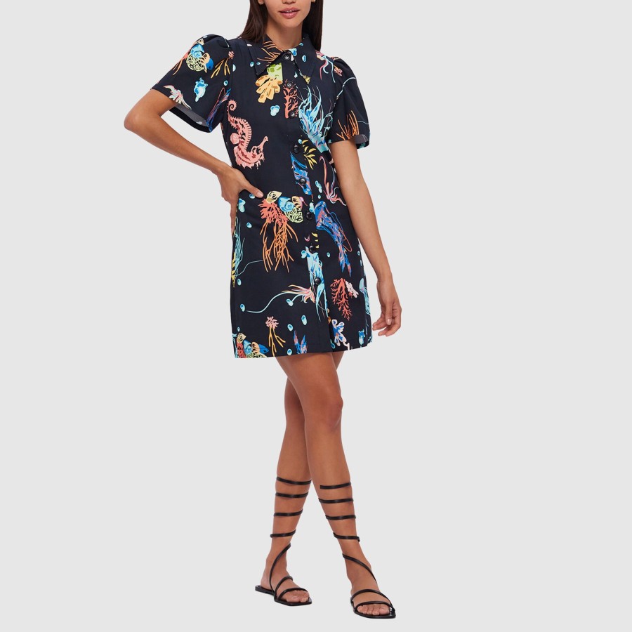 Clothing Leo Lin | Brooke Shirt Sleeve Mini Dress Black Multi