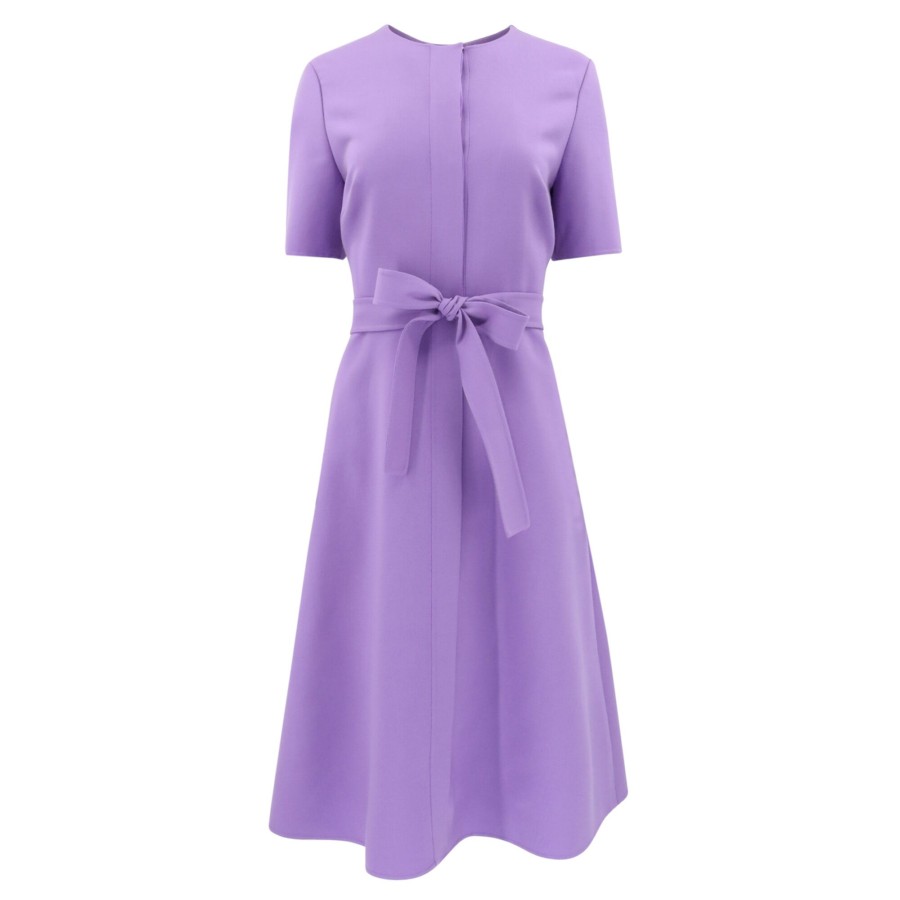 Clothing Oscar de la Renta | Short Sleeve Virgin Wool Blend A-Line Dress Iris