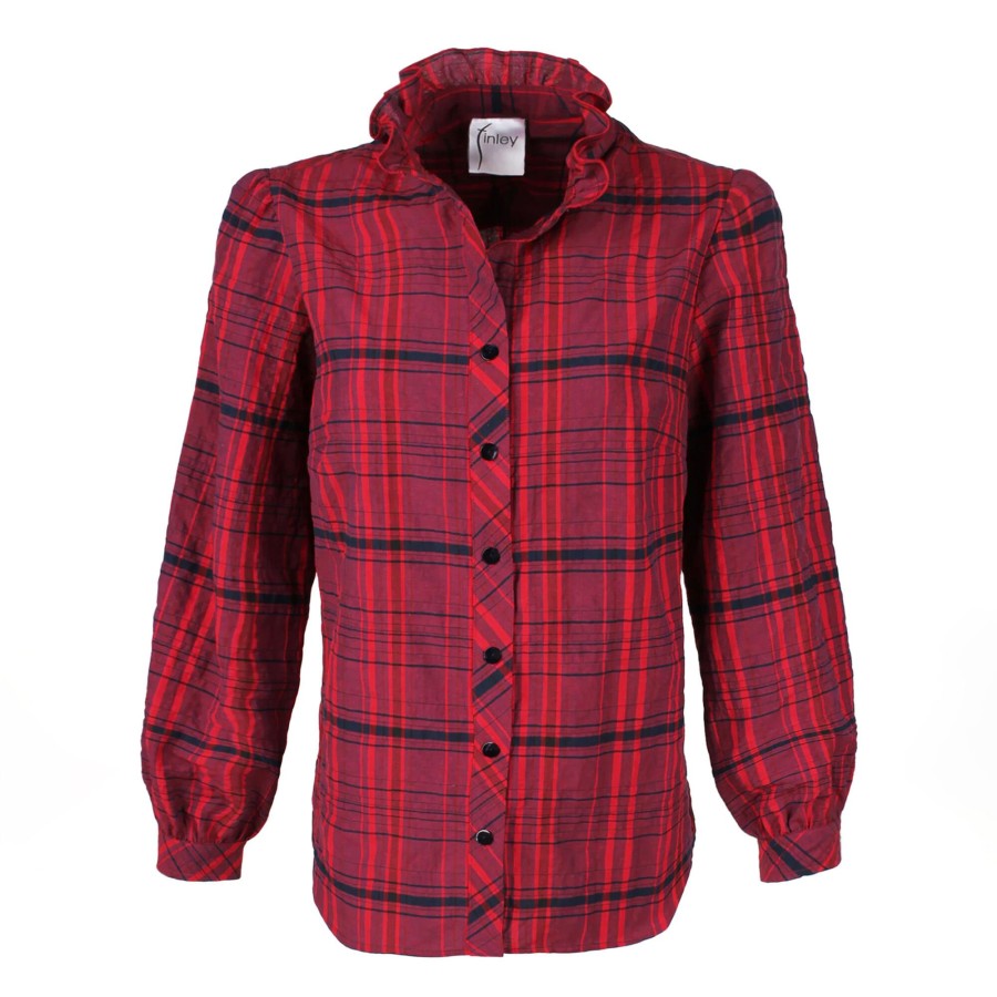 Clothing Finley | Mystie Long Sleeve Plaid Blouse Cranberry