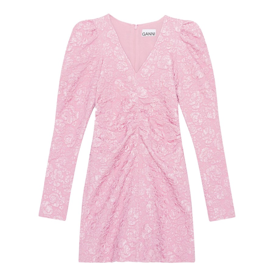 Clothing Ganni | Stretch Jacquard V-Neck Mini Dress Orchid