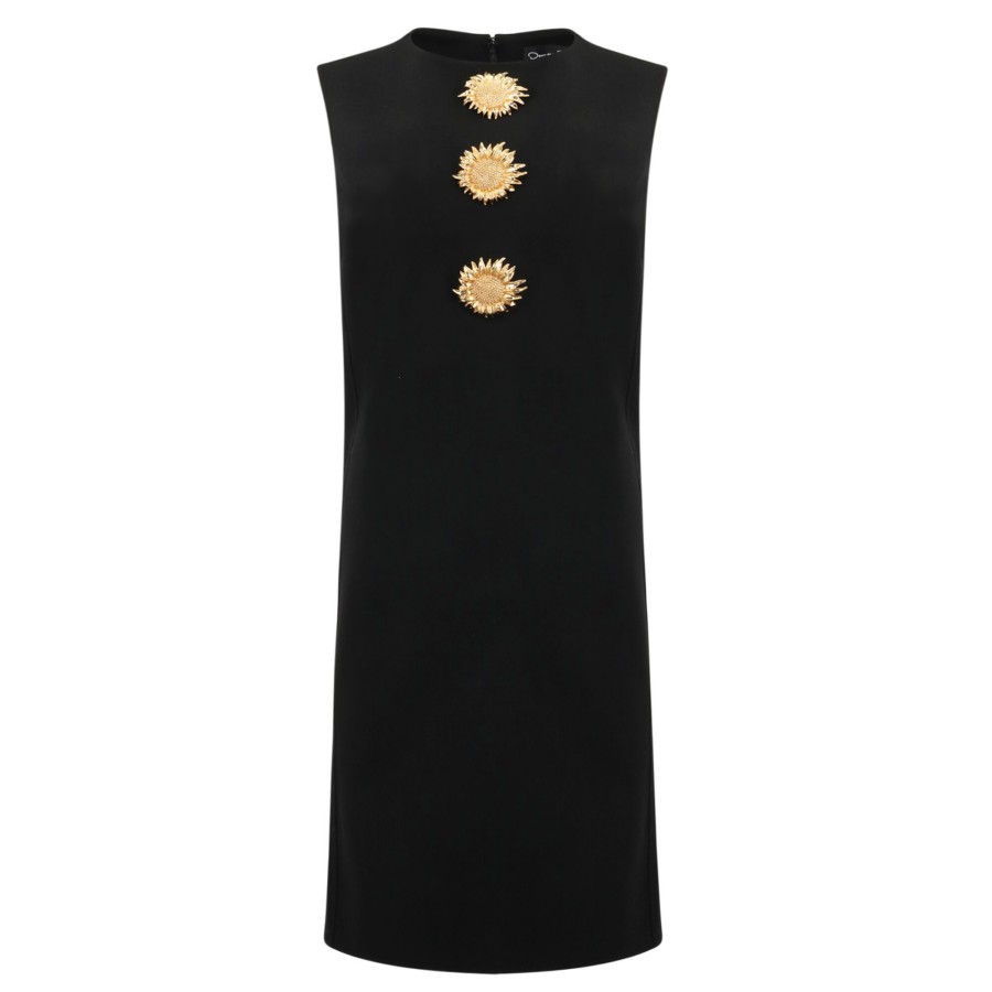 Clothing Oscar de la Renta | Sunflower Brooch Shift Dress Black