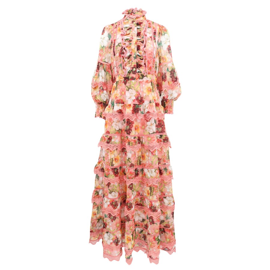 Clothing Alice + Olivia | Brooke Button Front Tiered Maxi Dress Juniper Floral Rose