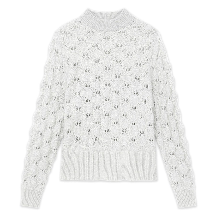 Clothing Lafayette 148 New York | Cashmere-Alpaca Lace Stitch Sweater Grey Heather