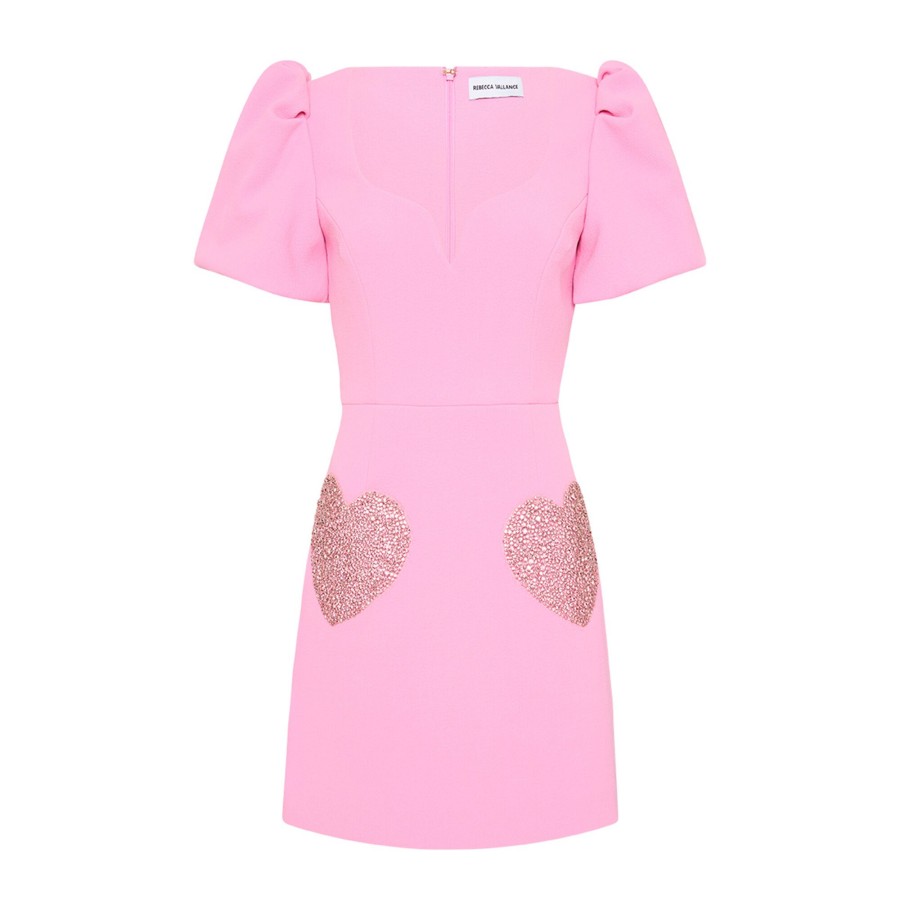 Clothing Rebecca Vallance | Rochelle Hearts Puff Sleeve Mini Dress Candy Pink
