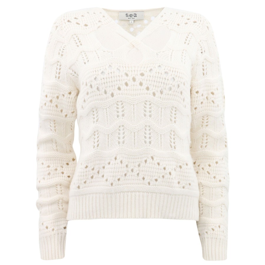 Clothing Sea | Cole Cable Knit Long Sleeve Cu White