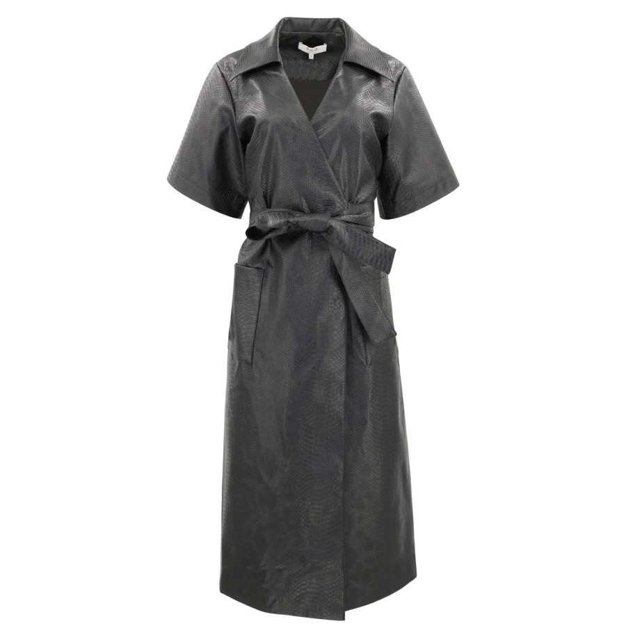 Clothing Sea | Vilma Short Sleeve Wrap Dress Black