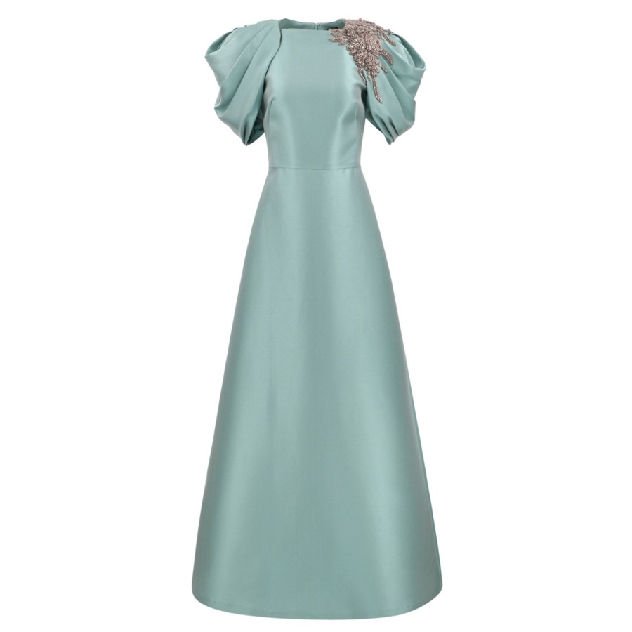 Clothing Reem Acra | Draped Sleeve Gown Aqua