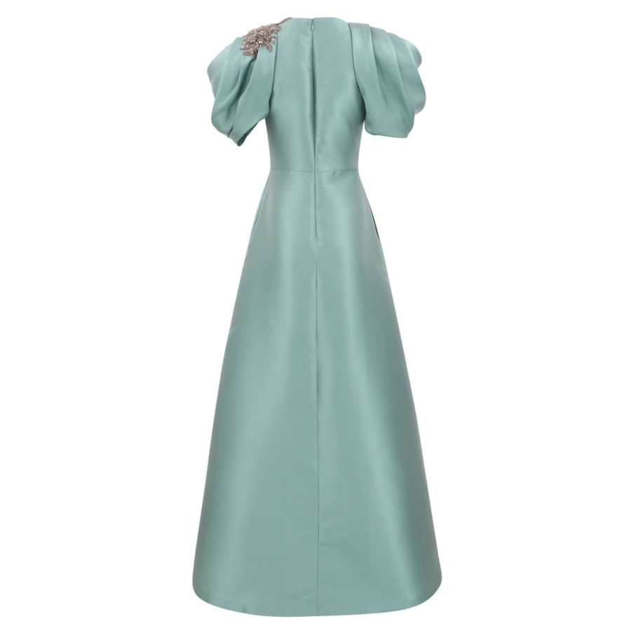 Clothing Reem Acra | Draped Sleeve Gown Aqua