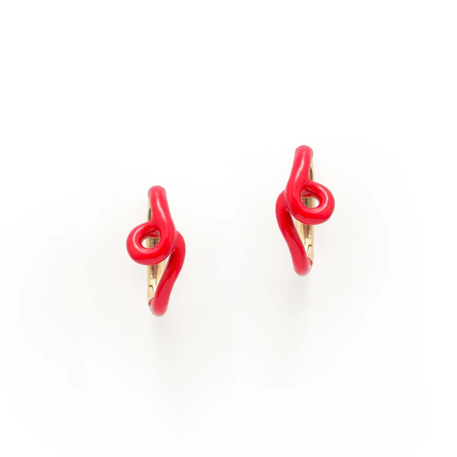 Jewelry Bea Bongiasca | Single Wave Hoop Earrings Ruby Red