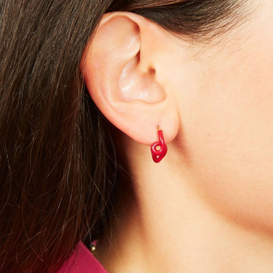 Jewelry Bea Bongiasca | Single Wave Hoop Earrings Ruby Red