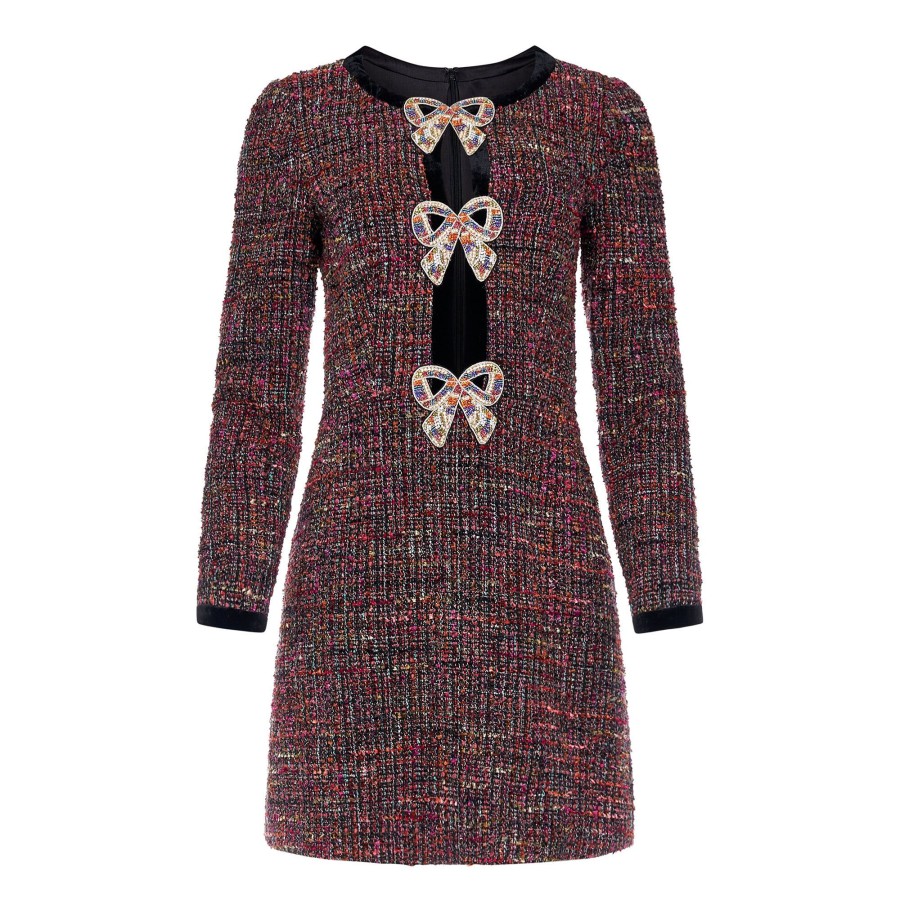 Clothing Saloni | Camille Bows Tweed Dress Motley Black