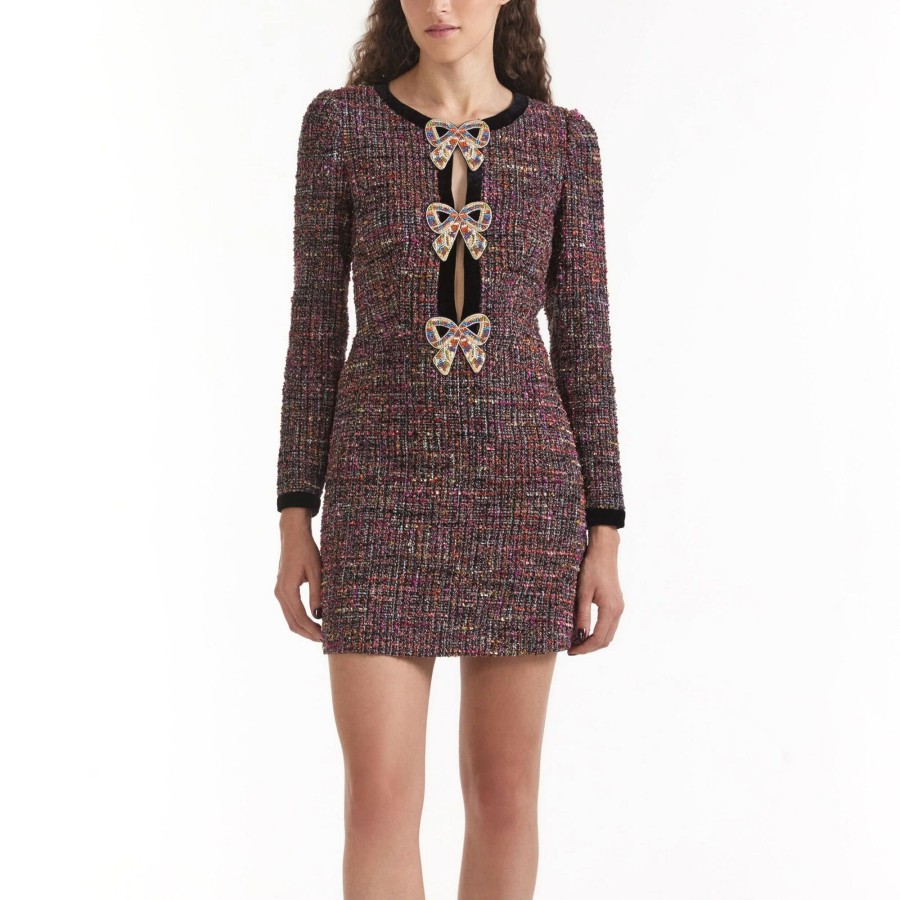 Clothing Saloni | Camille Bows Tweed Dress Motley Black