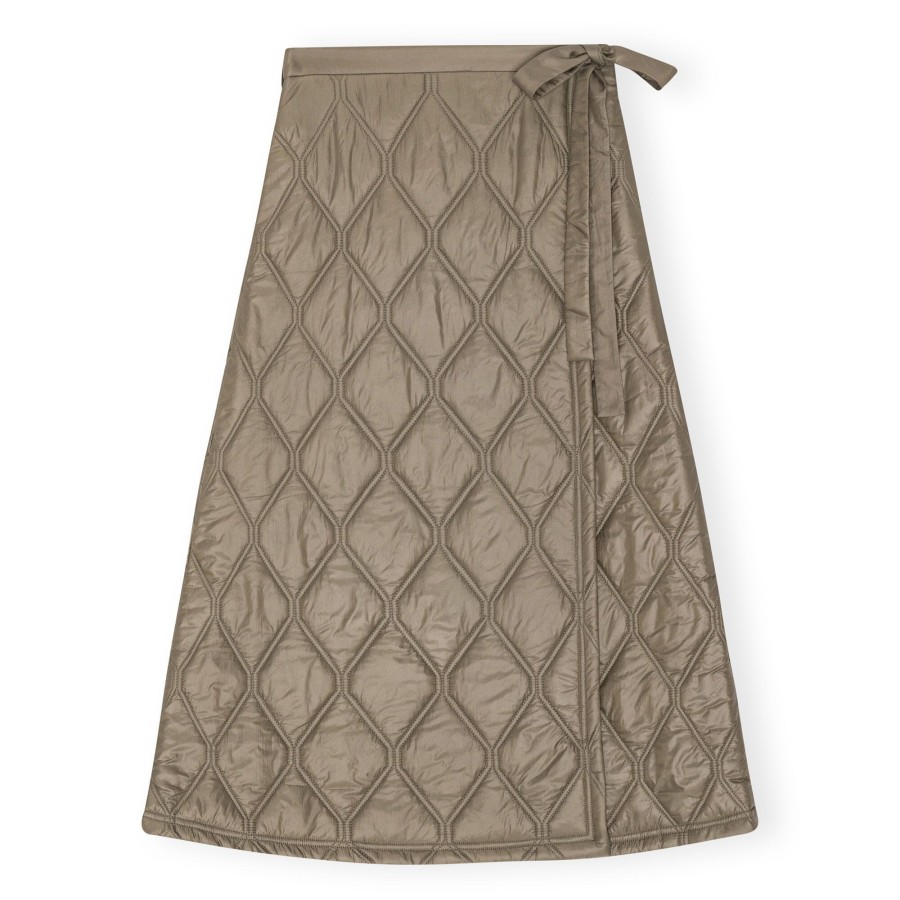 Clothing Ganni | Shiny Quilt Midi Skirt Fallen Rock