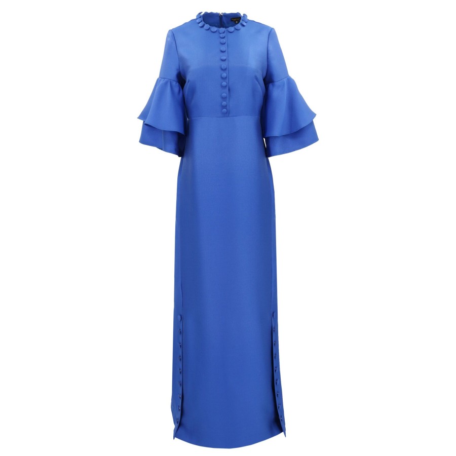 Clothing Reem Acra | Double Bell Sleeve Gown Royal Blue