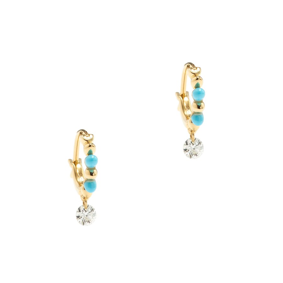 Jewelry Raphaele Canot | Turquoise And Diamond Mini Hoop Earrings Blue/Gold