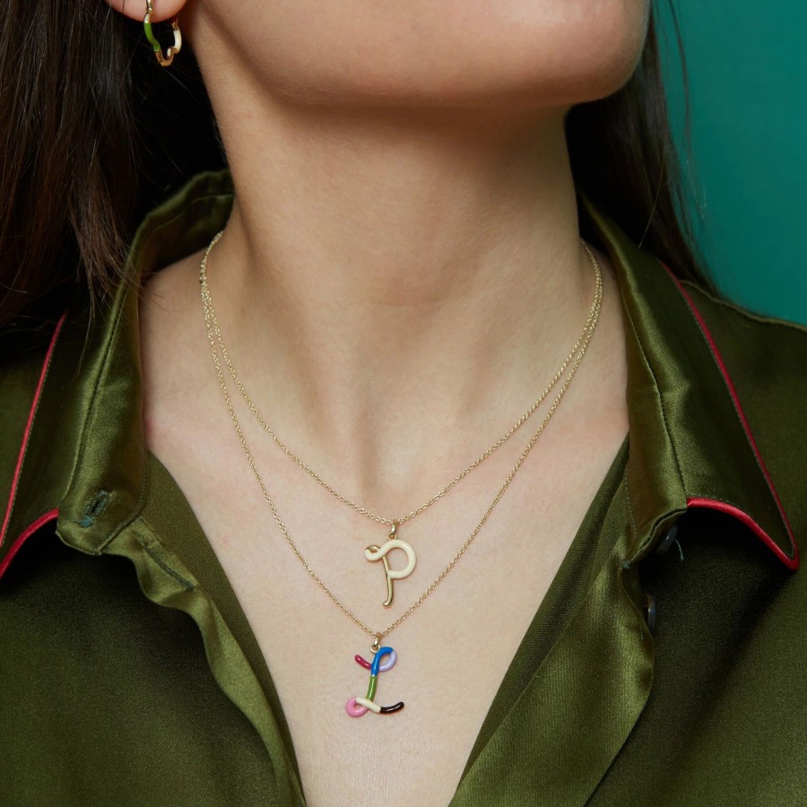 Jewelry Bea Bongiasca | Letter P Charm Necklace Panna
