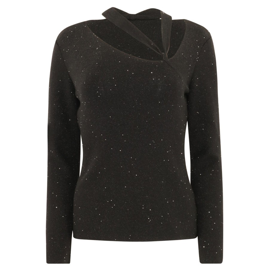 Clothing Ecru | Scarf Neck Sweater Black