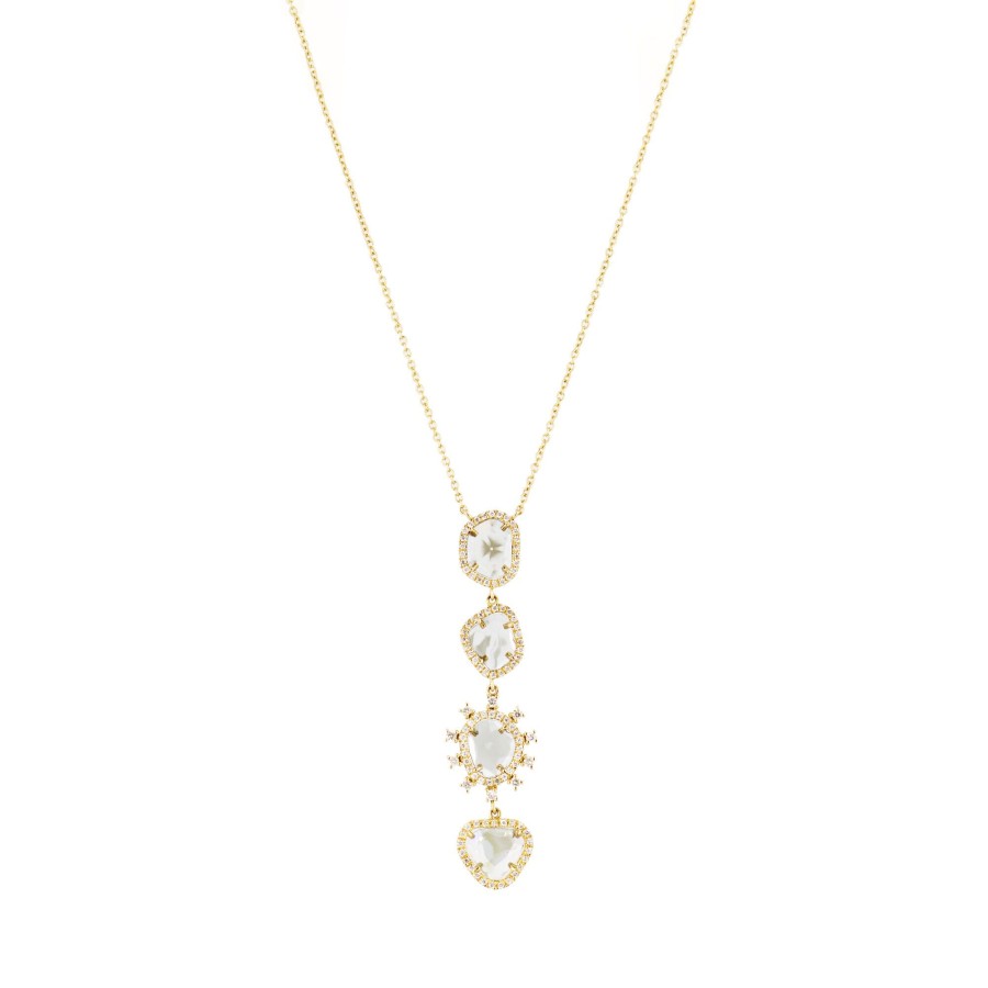 Jewelry Cindy Ensor | Four Drop Sliced Diamond Baguette Necklace Gold
