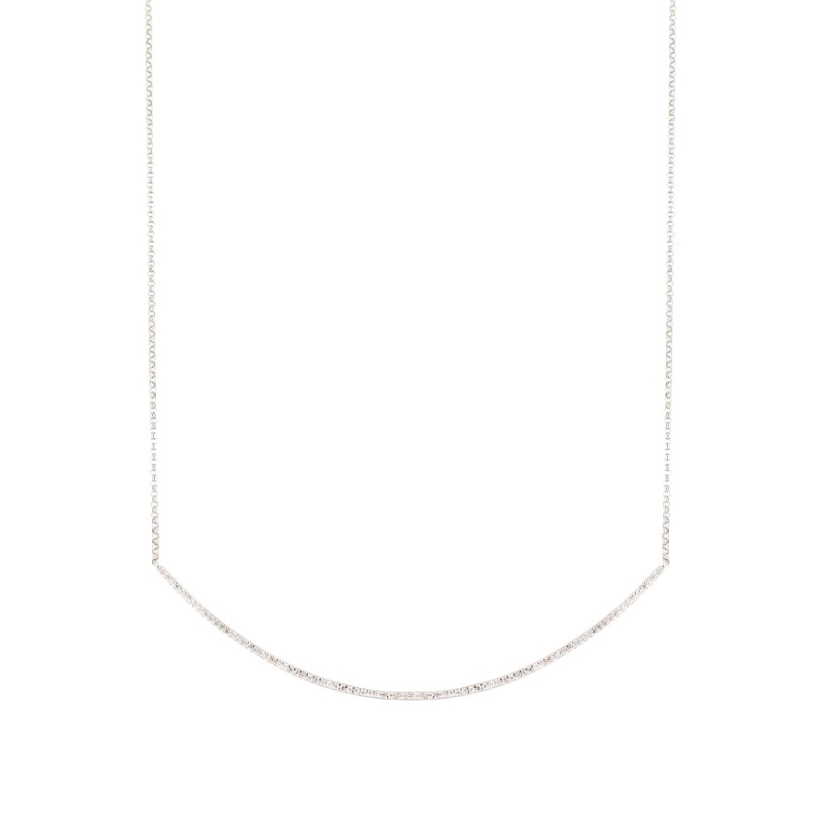 Jewelry Cindy Ensor | Single Row Curved Diamond Bar Necklace White Gold