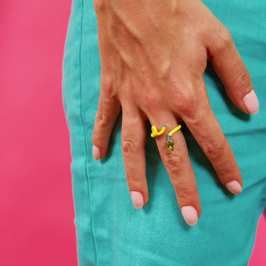 Jewelry Bea Bongiasca | Baby Vine Tendril Ring Yellow/Turquoise