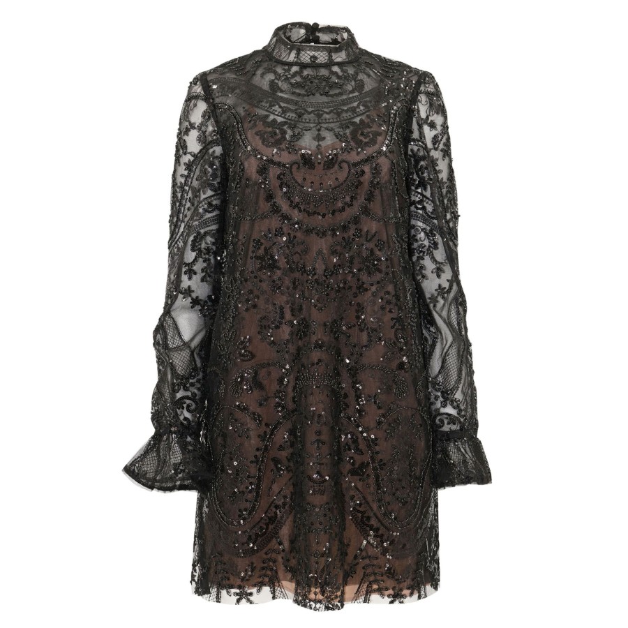 Clothing Self-Portrait | Paisley Sequin Mini Dress Black