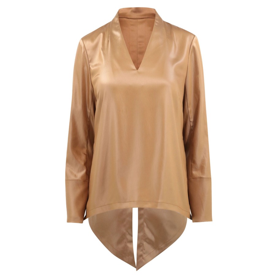 Clothing Hilton Hollis | Textured Satin Blouse Caramel