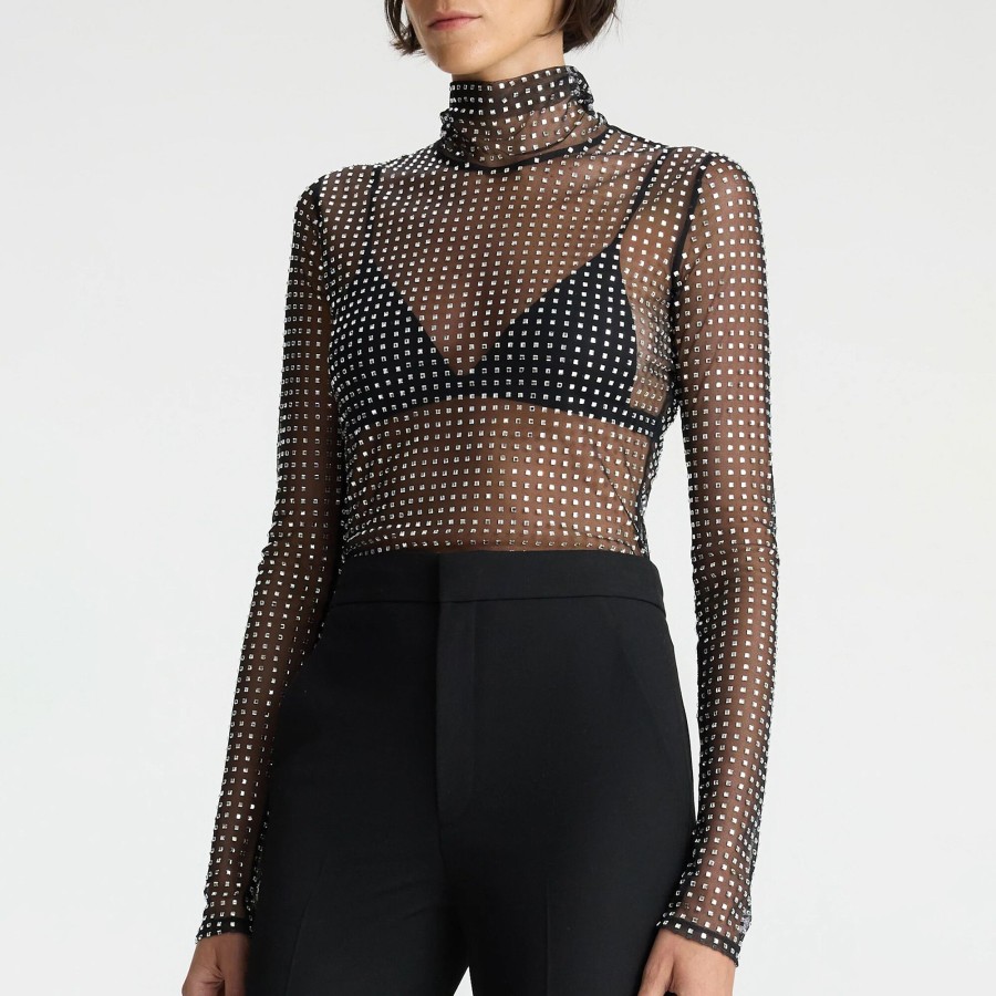 Clothing A.L.C. | James Rhinestone Mesh Top Black/Silver